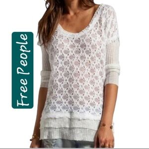 Free People Windows To My Soul Crochet Oversize Pullover white scoop size Medium